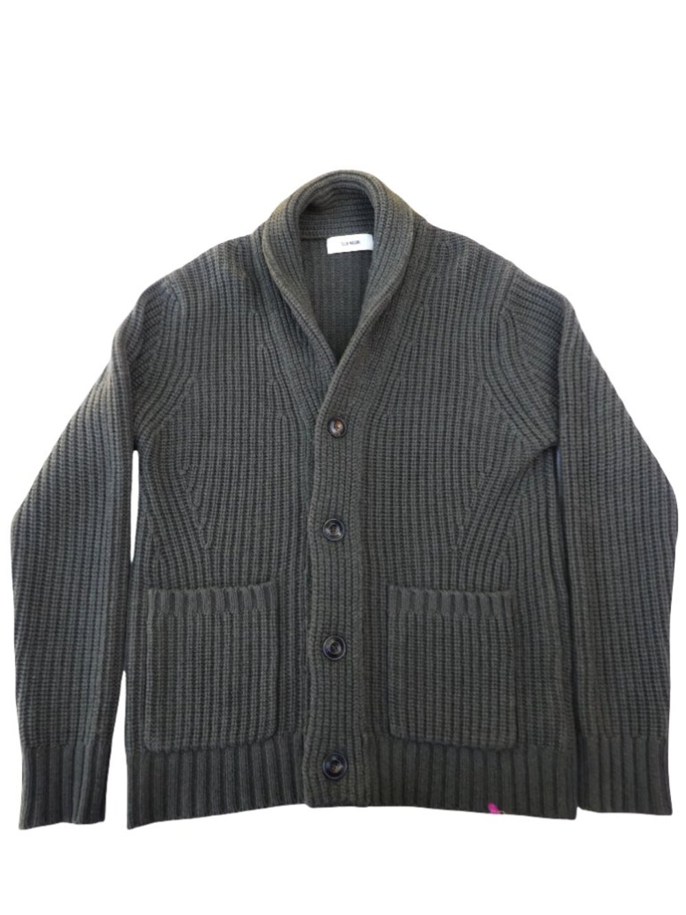 Buck Mason Dark Green Herdsman Shawl Cardigan Wool Cashmere 3D Chunky Ribbed M - Picture 3 of 8